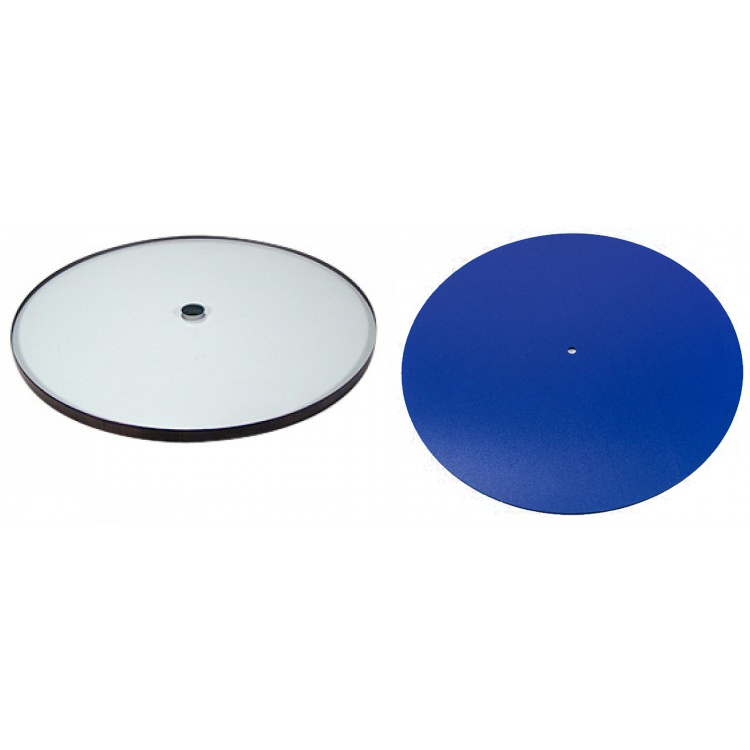 Rega 12mm thick Glass Platter and Blue Wool Turntable Mat Combo, product image from Hifiheaven