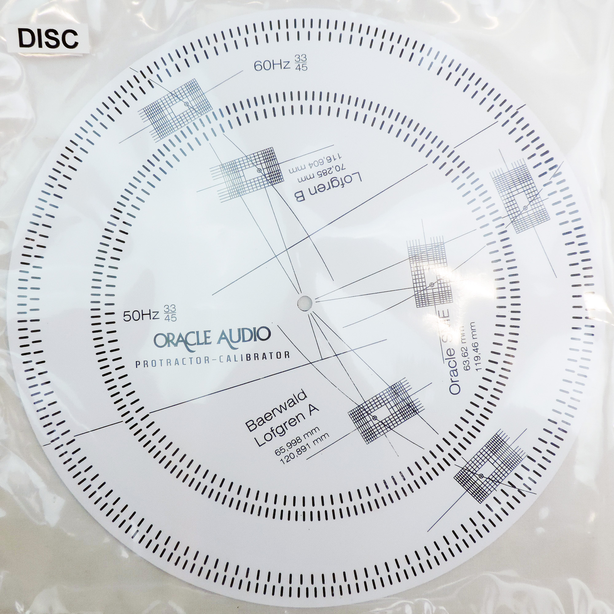Oracle Audio Oracle Calibrator Disc- Universal Arm/Cartridge Alignment Protractor, product image from Hifiheaven